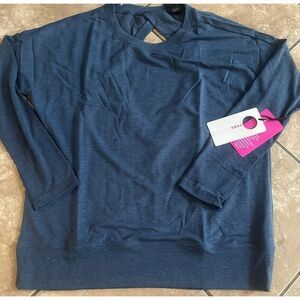 NWT Yogalicious L Soft Cut Out Pullover Sweatshirt Htr Sailor Blue